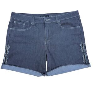 Prana Kara Embroidered Shorts Gray Stretch Denim Lightweight Boho Beach Size 14